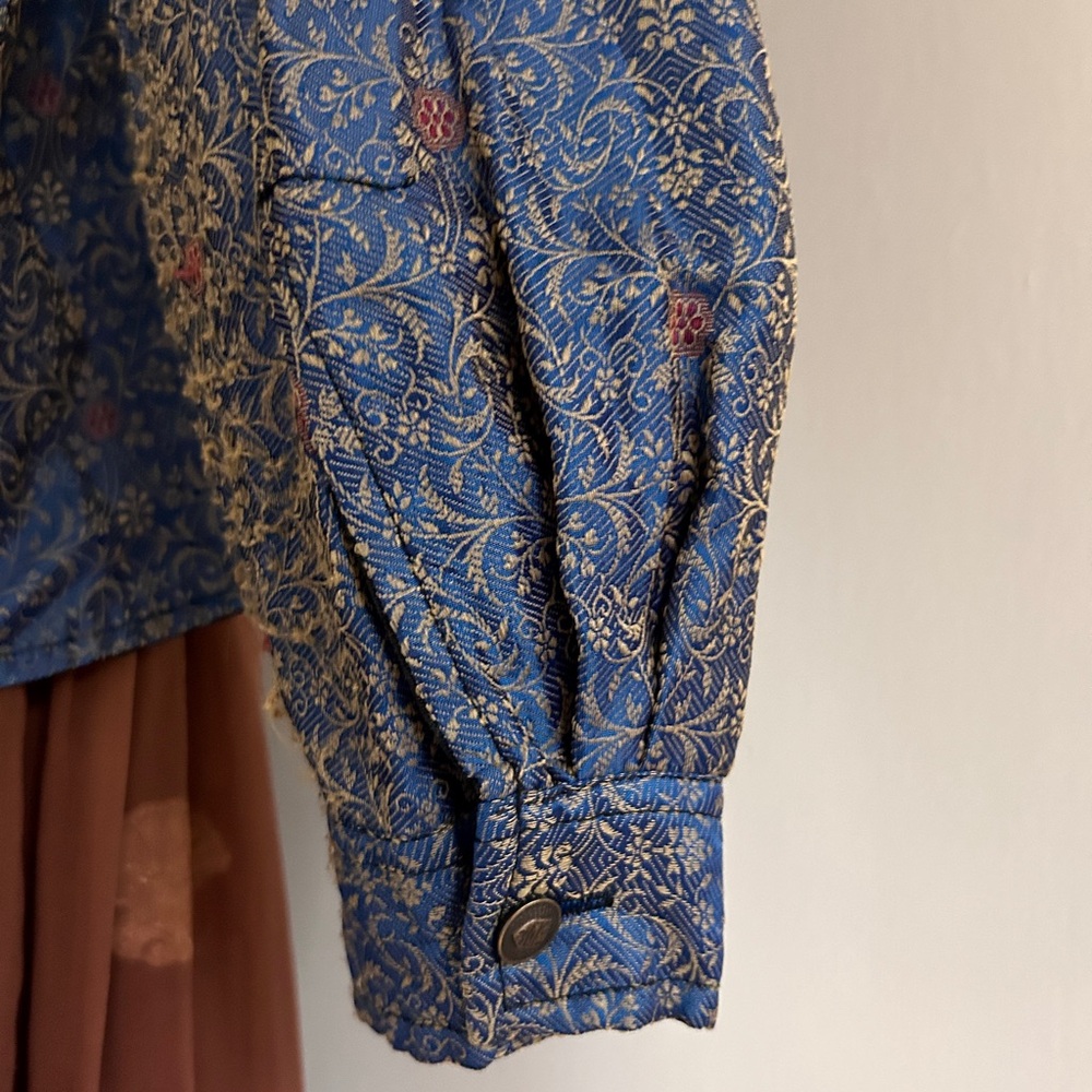 VINTAGE Y2K Boho Brocade Patchwork Silk Tapestry Jacket Whimsigoth Art Wear Sz L - Picture 8 of 15